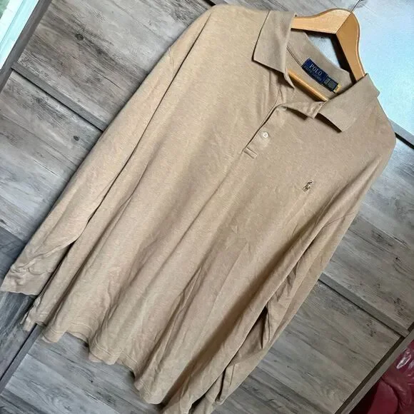 Ralph Lauren Sand Tan Long Sleeve Polo Shirt 2XB Preppy Classic Coastal Modern
