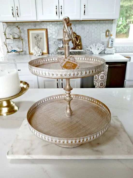 NEW! EXQUISITE TIERED BEADED EDGE SOLID METAL TRAY