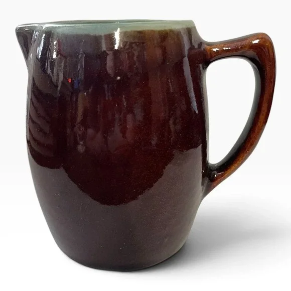 Vintage Marcrest Glazed Stoneware Pitcher Jug Brown Teal Creamer Syrup Gravy