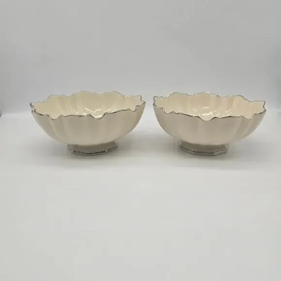 Lenox Symphony Sculpted Pedestal Bowls Platinum Trim Set of 2 USA Candy Nut