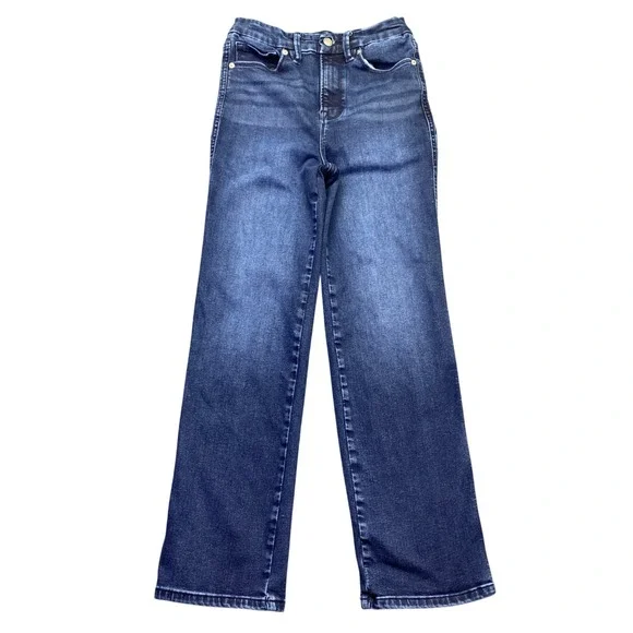 Good American Good Curve Straight Jeans Dark Wash Super High Rise 00-4 Grunge