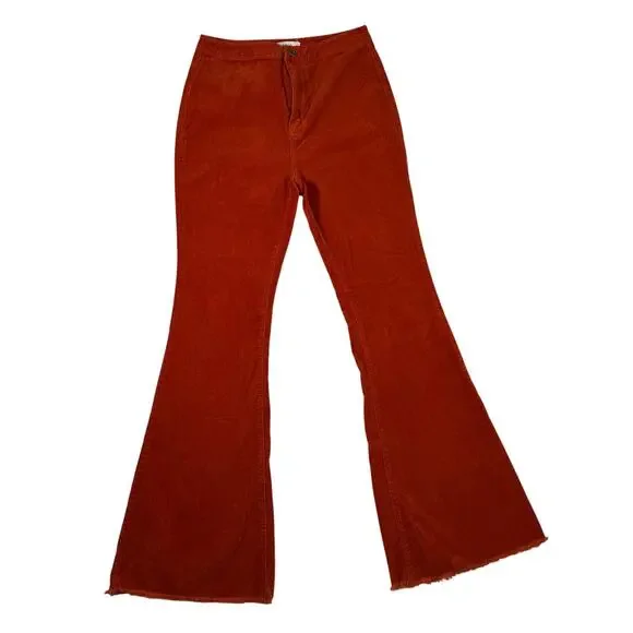 CELLO 70's Flare Orange Corduroy Velvet Women's 9‎ Pants High-Rise Hippie Boho