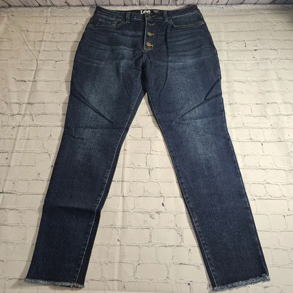 Lee Heritage High Rise‎ Skinny Jeans Dark Wash Button Fly Raw Hem 14M