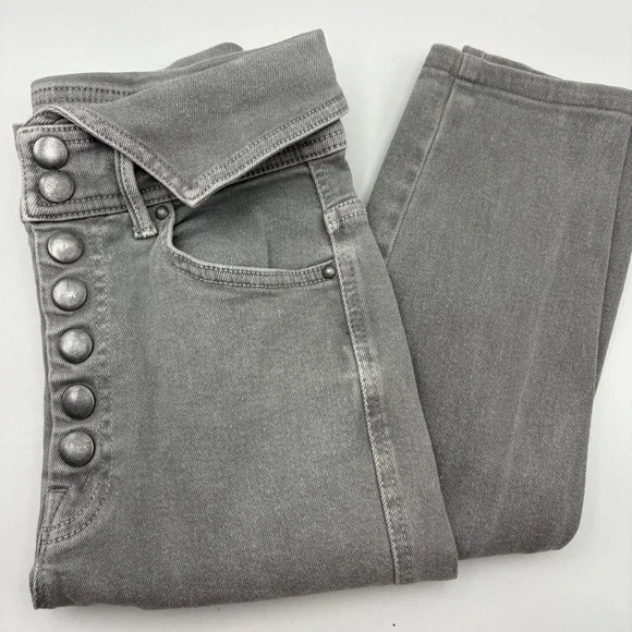 MOTHER The Swooner Exposed Snap Ankle High Waisted Jeans Gray Denim Size 24‎