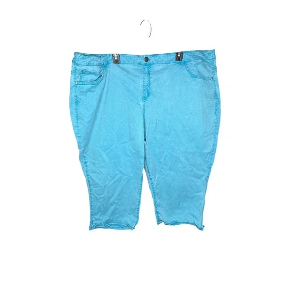 Lane Bryant Turquoise Blue Cropped Denim Jeans Plus Size‎ 28 Capris Stretch