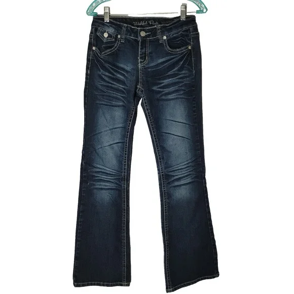 Wishful‎ Park Womens Juniors 9 (28x31) Bella Boot Cut Whiskared Blue Jeans