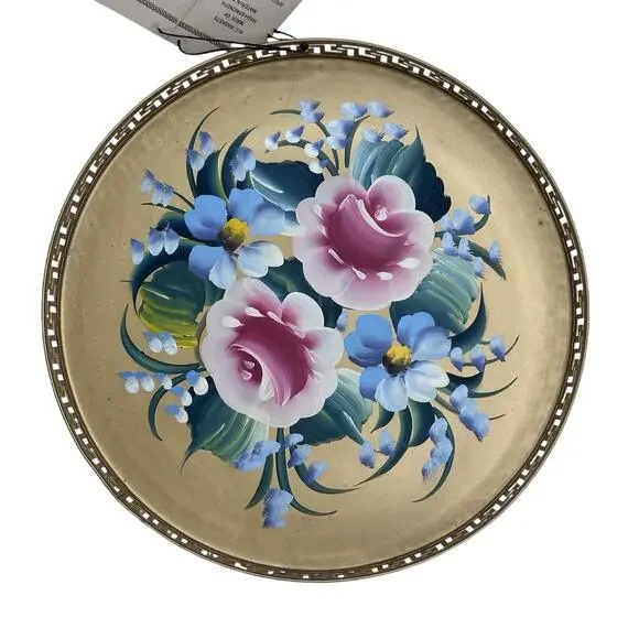 Vintage Plymouth Tole Painted Floral Tray Gold