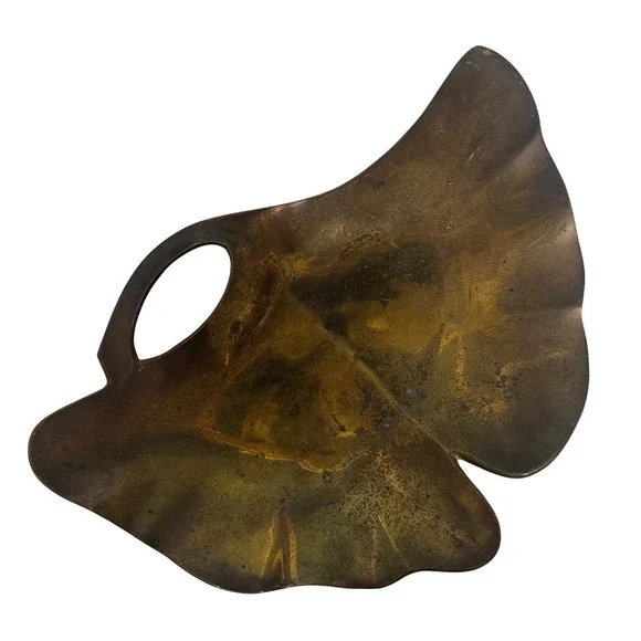 Vintage Brass Leaf Shaped Dish Tray‎ Trinket Dish Decorative Accent