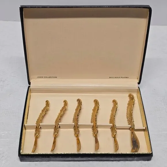 Janis Collection Hors d'oeuvre Gold Appetizer 5 Picks Forks & 1 Spread Knife