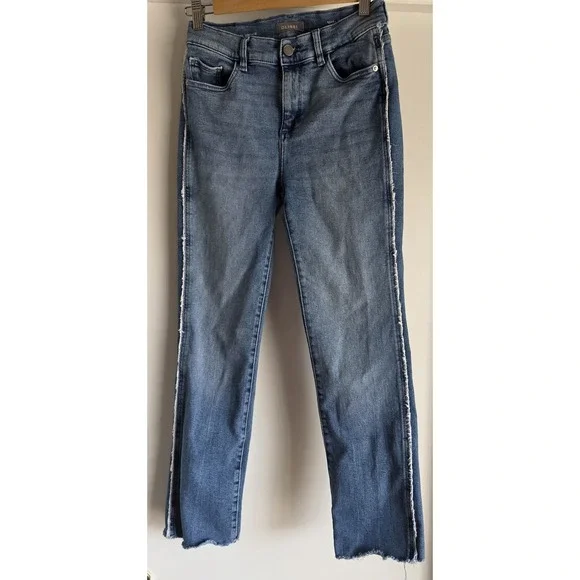 DL1961 Women Straight Jeans Size 26 Blue Casual Denim Pants Distressed Hems