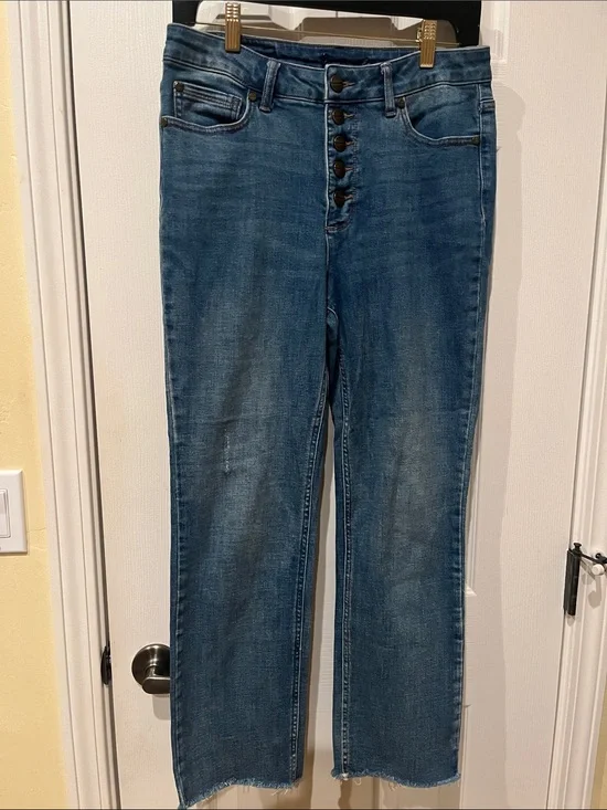 Kenneth Cole Women's Blue Straight-Leg Button-Fly Jeans