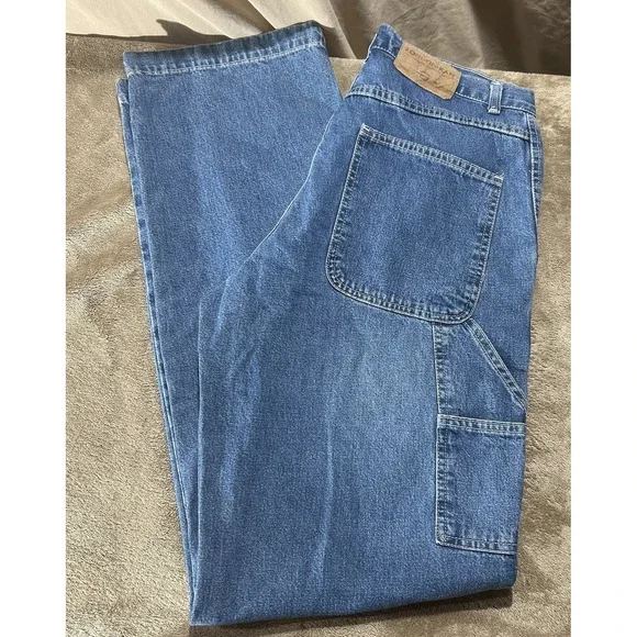 Vintage 90s London Jean Size 10 Tall Carpenter Denim Wide Leg Made in USA Blue