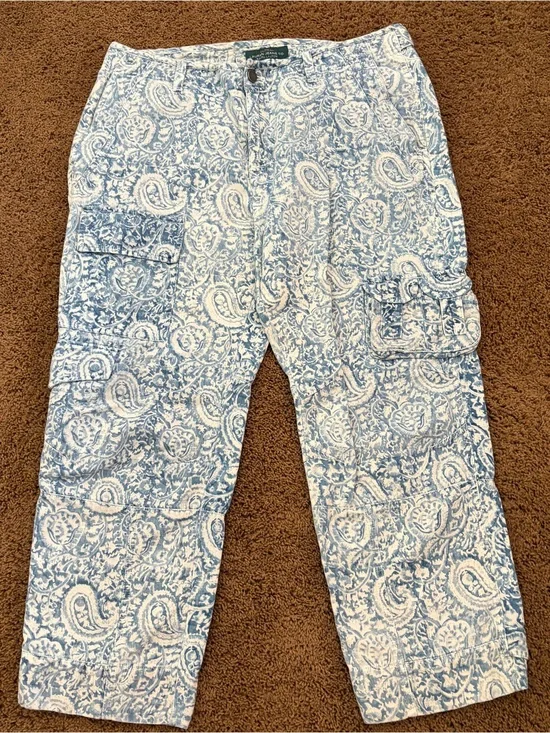 Vintage Lauren Jeans Co Ralph Lauren Paisley Cargo Pants Size 14 Cotton Linen