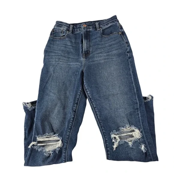 American‎ Eagle Curvy Mom Jeans Womens 0 Short Distressed Blue High Rise