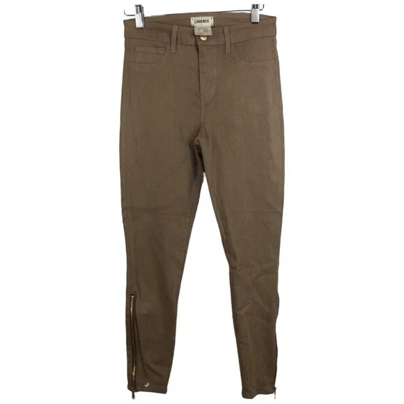 L'agence Womens Sabine Skinny  Maigre Cappuccino Coated Zip Ankle Jeans Brown 26