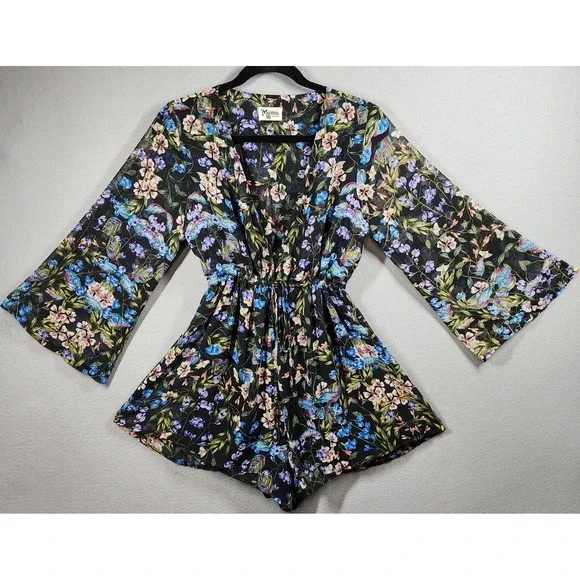 Show Me Your Mumu Romper Womens‎ Medium Black Floral Roxy Long Sleeve USA