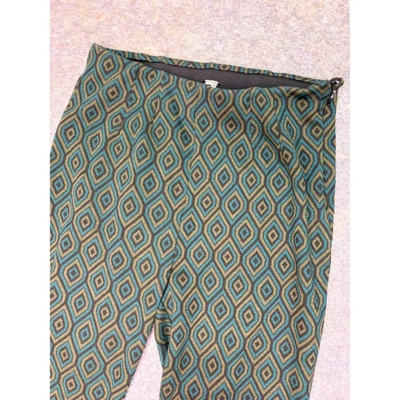 Free People‎ Printed Flare Pants Womens Sz 2 Olive Green Blue Geometric