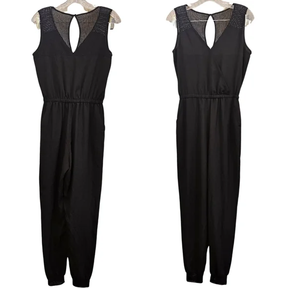 Bisou Bisou Michele Bohbot Black Jogger Jumpsuit Size XS Mesh AJ-1987