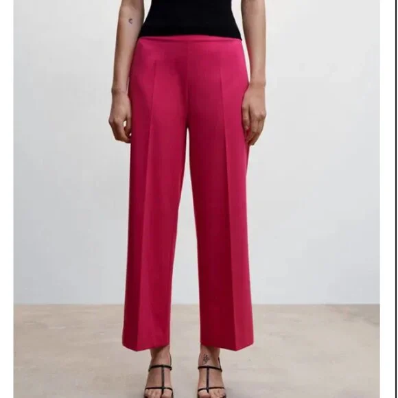 NWT Mango Womens Straight Culotte Cropped High Rise‎ Hot Pink Trousers Sz 10