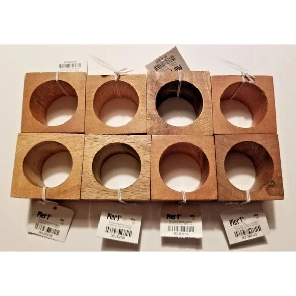 Pier 1 Napkin Ring Holders Mid Century Modern Look  Wood  Square Set of 8