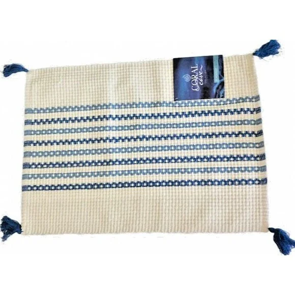 Coral Cove Placemats Ivory Blue Stripe 19