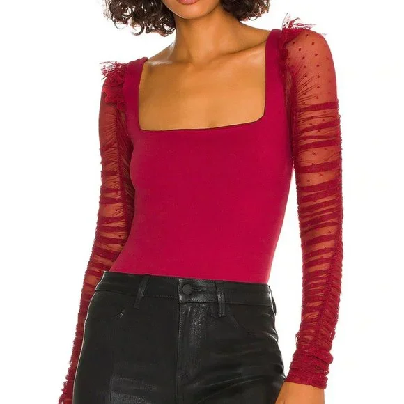 Free People Must Be Love Long Sleeve Bodysuit Wine Size XS