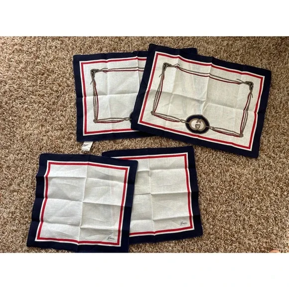 Vintage Gucci Table Linens 2 Placemats and 2 Napkins‎ Linen Cotton Blend