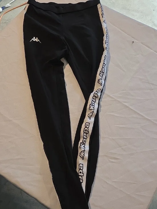 Kappa Black Leggings with White Logo Side Stripe