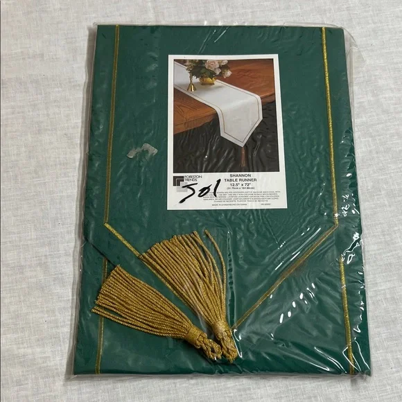 🌞 Elegant Formal Green Table Runner w/Gold Accent & tassel 12.5” x 72”