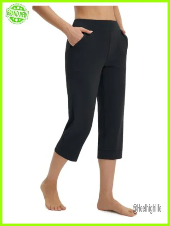 High Waisted Straight Leg Yoga Capri Pants with Pockets 21