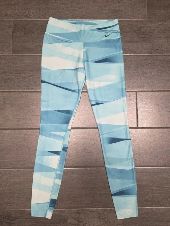 NIKE Dri-FIT Legend 2.0 Abstract Geometric Ribbon Wrap Tights Blue Teal Leggings