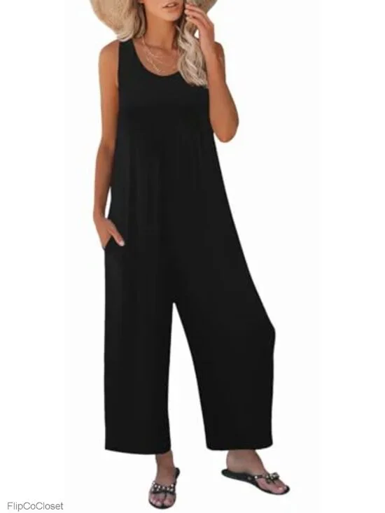 Women's Sleeveless Loose Fit Tank Jumpsuit with Pockets Summer Casual Romper