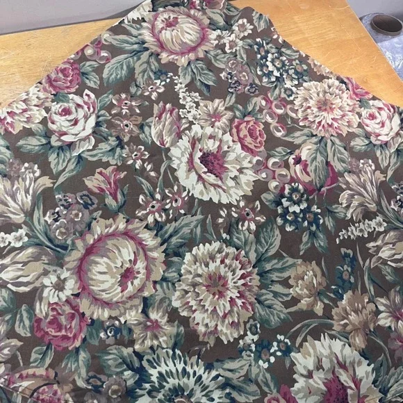 Vtg American Living Ralph Lauren Floral Tablecloth Brown 72x66 Round Oblong