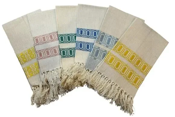 Set Of 6 Linen Embroidered Napkins W/ Fringe Colorful 9.5 X 17.5” Pastels VTG