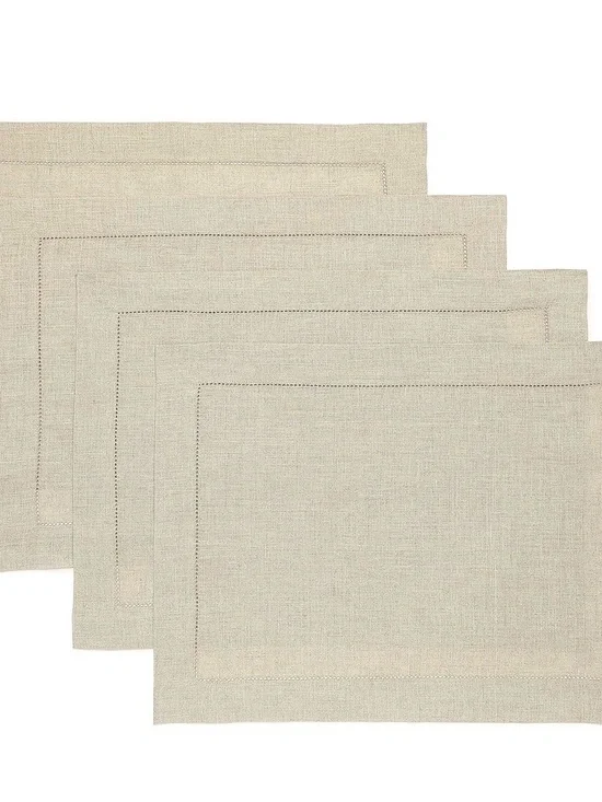 Solino Home 100% Linen Placemats - Natural Beige Set