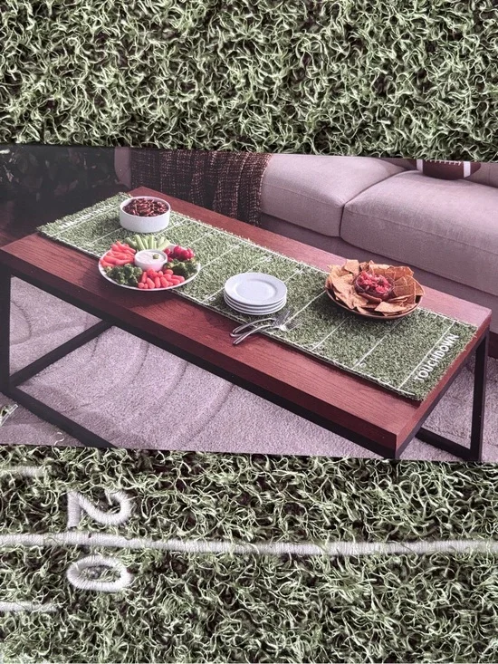 Football Field Grass-Style Fuzzy Table Runner