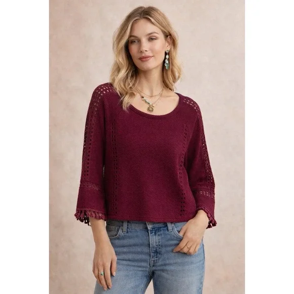 NWT Anthropologie‎ Olanda Tasselled Purple Crochet Knit Boho Top Small Boho