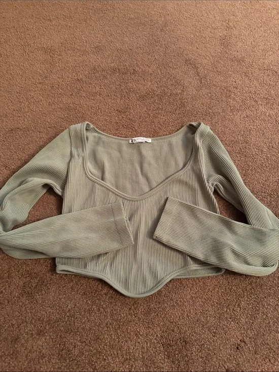 Zara Ribbed Scoop Neck Crop Top - green