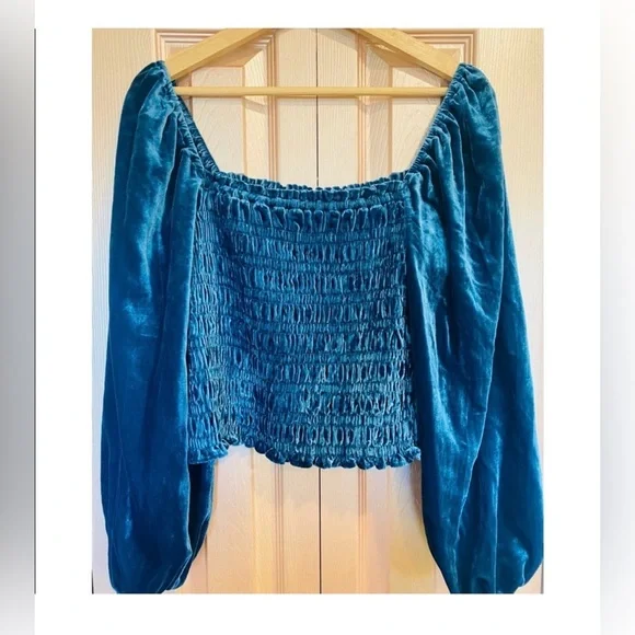Anthropologie Blue Smocked Blouse