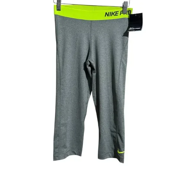 NWT Nike Pro Gray &‎ Yellow Dri-Fit Competition Base Layer crop leggings Medium