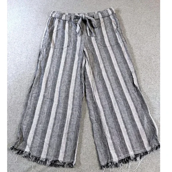 Caslon‎ Linen Blend Wide Leg Cropped Pants Womens Medium Striped Elastic Waist