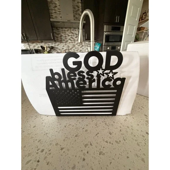 God Bless America Flag Metal Countertop Napkin Holder for Table New in Box
