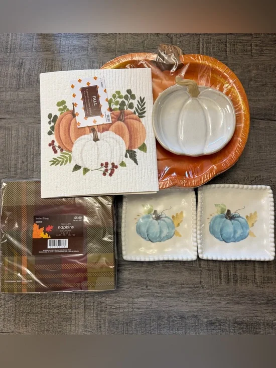 Autumn Pumpkin Ceramic dishes/Plates/Napkins/Swedish sponge Set