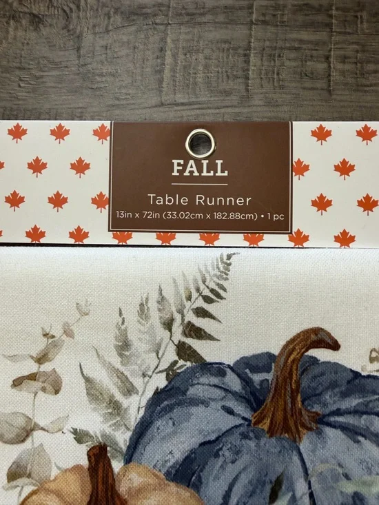 Fall Table Runner with Blue, Cream & Tan Pumpkins