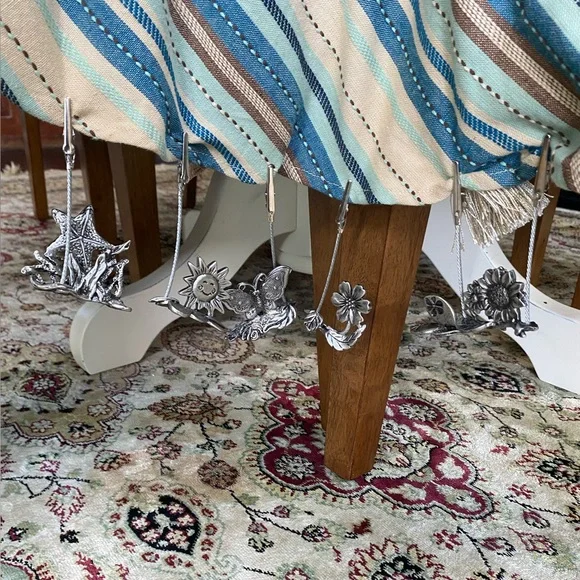 NEW VINTAGE WITHOUT TAGS=Set of 6 Pewter Tablecloth Clip On Weights