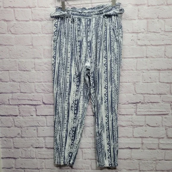 Cali 1850 Aztec Stripe Pants Sz M Linen Blend Tribal Boho Beach‎ Lounge Pull On