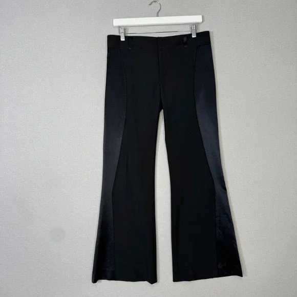YA-YA Satin Tuxedo Trousers Womens 6 Black Low Rise Flare Dress Pants Y2K Luxury