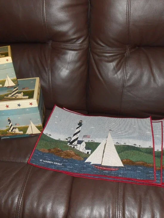 Warren Kimble Coastal Breeze 3 decorative nesting stacking boxes 6 placemats