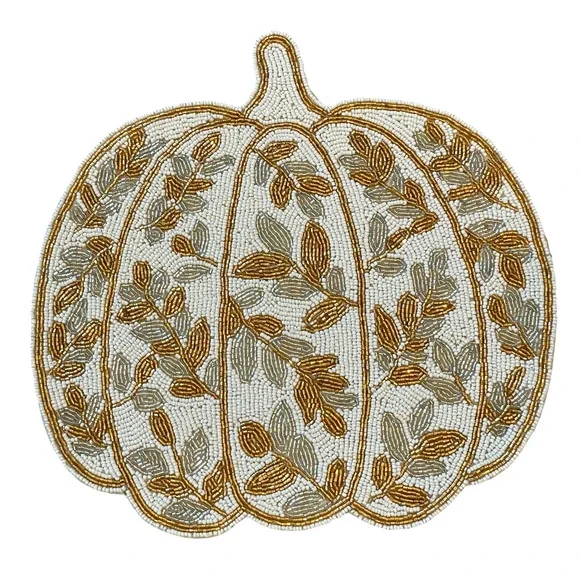 TAHARI Beaded PUMPKIN Placemat 15in Multicolor Fall Thanksgiving Kitchen New