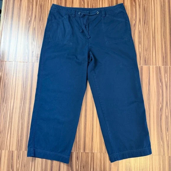 Jones New York Sport‎ Navy Blue Cotton Vintage Capri Pants Drawstring Crop Wide